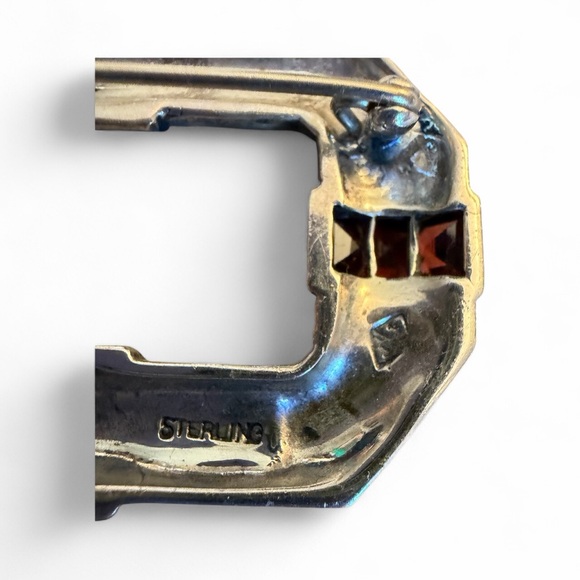 Vintage Judith Jack Sterling Silver Marcasite Garnet Brooch Pin - Picture 4 of 4